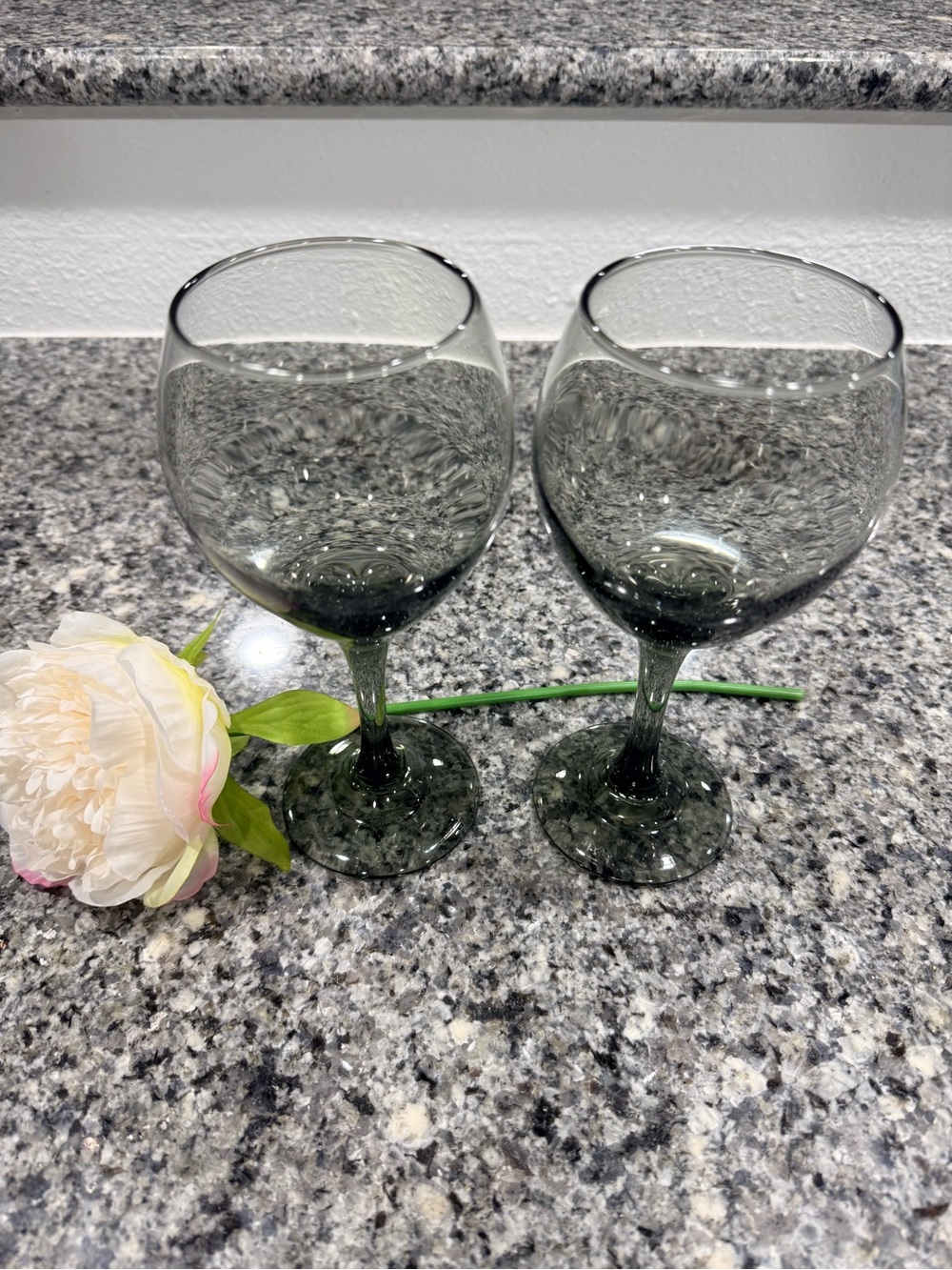 Smoked Black Glass Wine Glasses - Set of 2